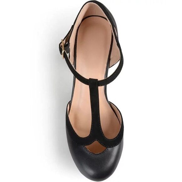 Journee Collection Womens Size 11 Olina T Strap Round Toe Pumps Heels Black $89 - Picture 3 of 11
